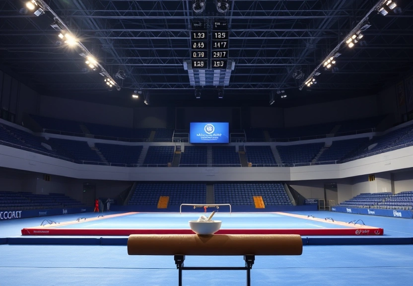 Ginásio de ginástica artística vazio antes da competição