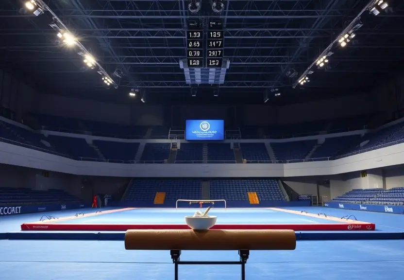 Ginásio de ginástica artística vazio antes da competição