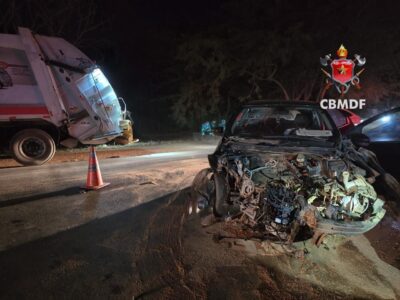Acidente em Sobradinho: colisão entre carro, caminhão e ônibus deixa ferida