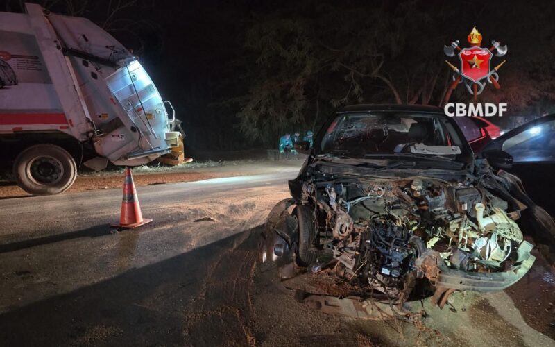 Acidente em Sobradinho: colisão entre carro, caminhão e ônibus deixa ferida