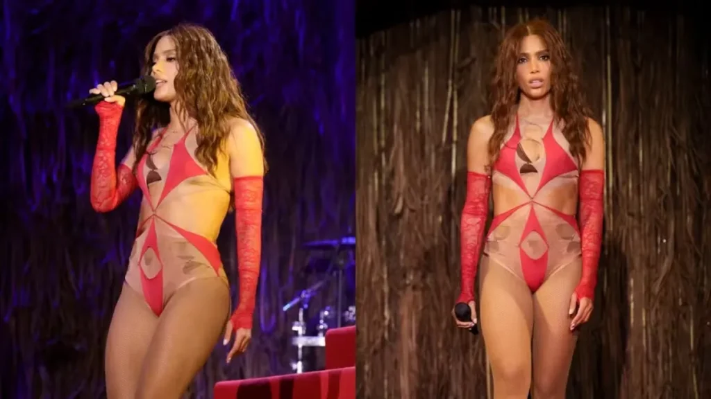 Anitta troca de roupa no palco e estreia nova turnê com body ultracavado